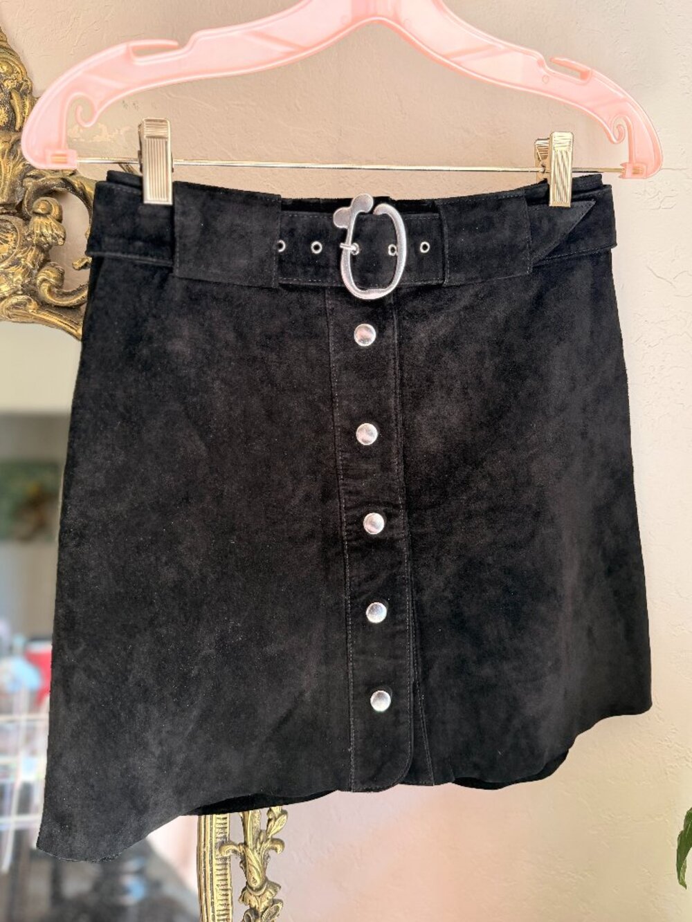 Zara 100% Leather Skirt w/ Belt – Black with Silver Buckle